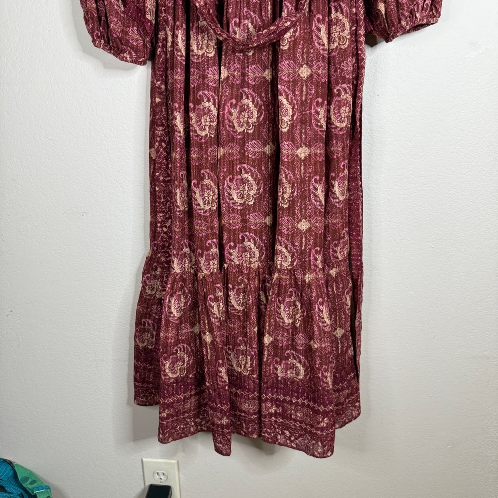 ULLA JOHNSON maroon floral amaranthus Brita ruffled maxi dress SIZE 8 - Picture 8 of 10